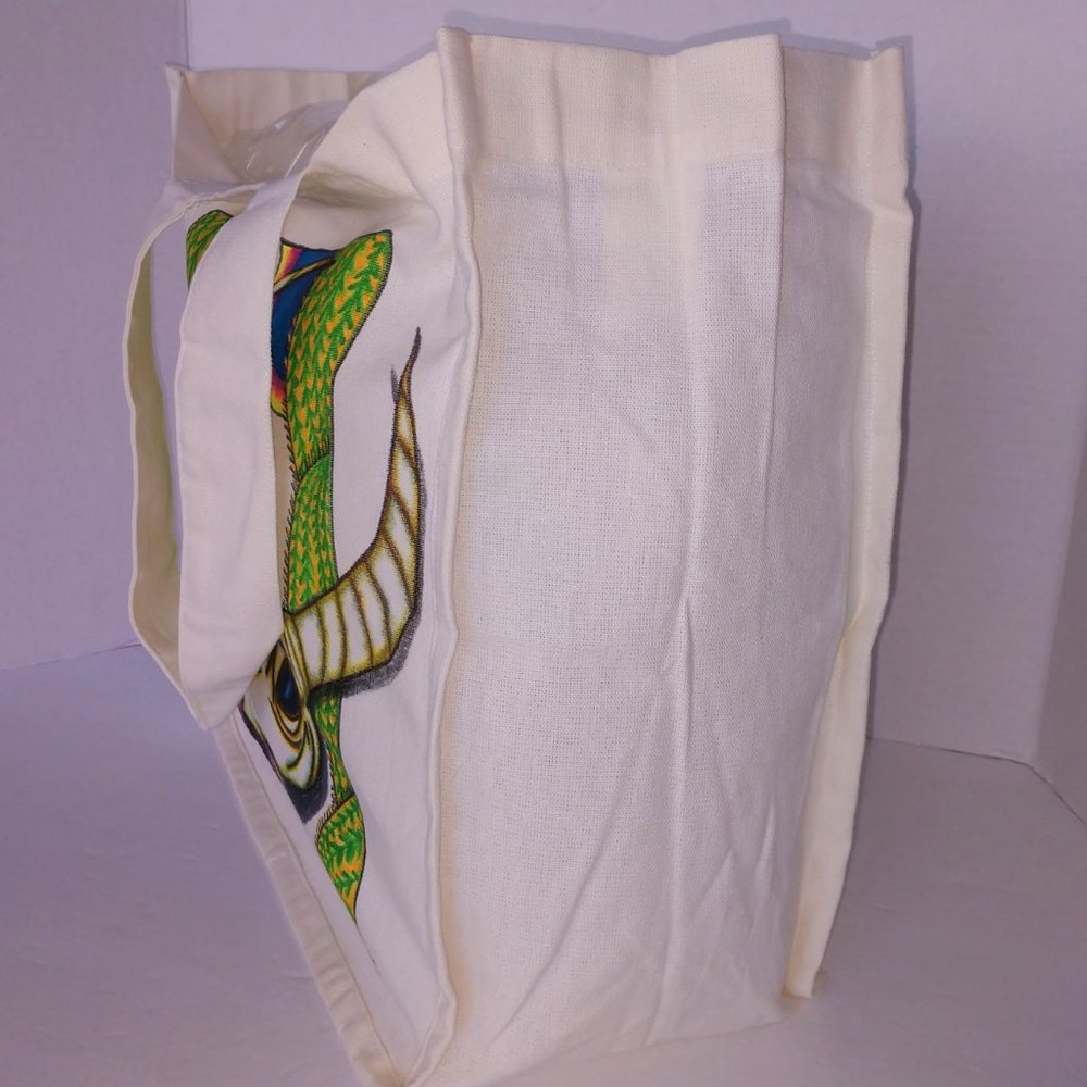 Hand-Painted Cow Skull Tote Bag: Desert Cactus Scene 14x13x7 - Picture 5 of 16